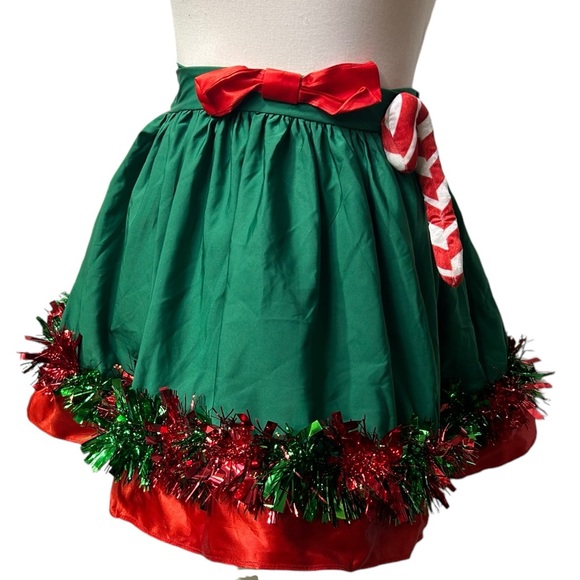 LOVE ON A HANGER XS holiday ugly Christmas Candy Cane Skater Skirt Tinsel Trim - Picture 4 of 7